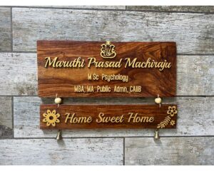 Two tier Sheesham wood nameplate with laser cut names