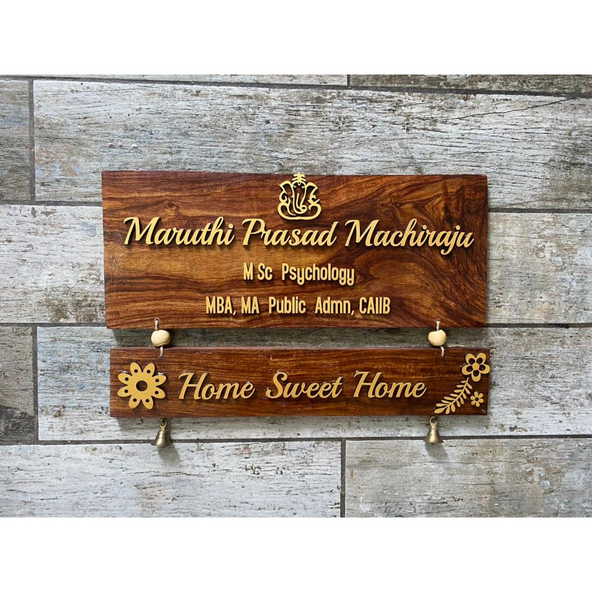 Two Tier Sheesham Wood Nameplate With Laser Cut Names  Sheesham wood nameplate with laser cut names