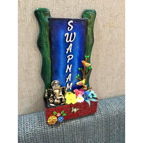 Vertical Bamboo With Ganesha Wooden Nameplate 5