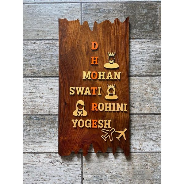 Vertical Wavy Sheesham Nameplate