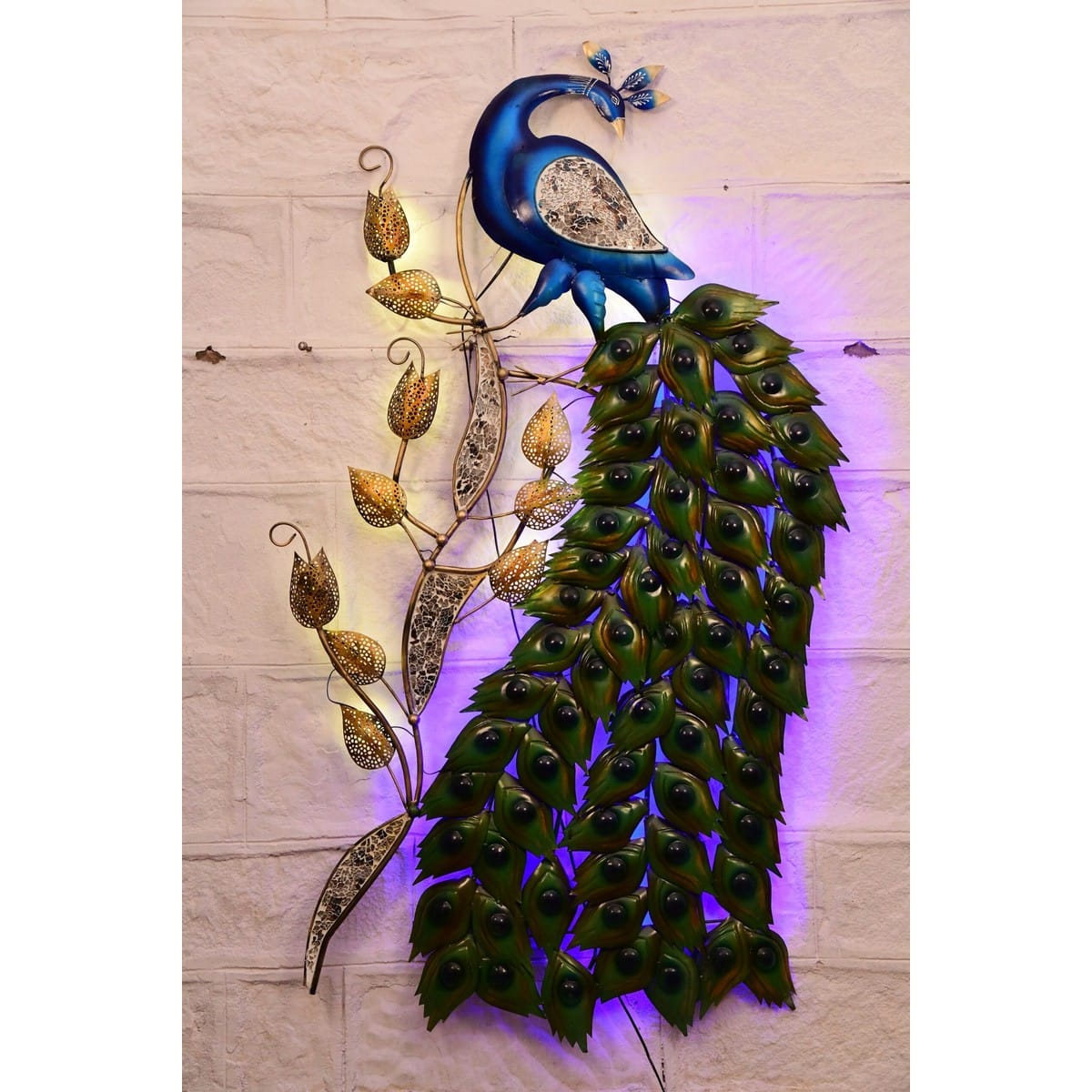 Neon Blue Light Full Peacock a Wall Decorative Product  