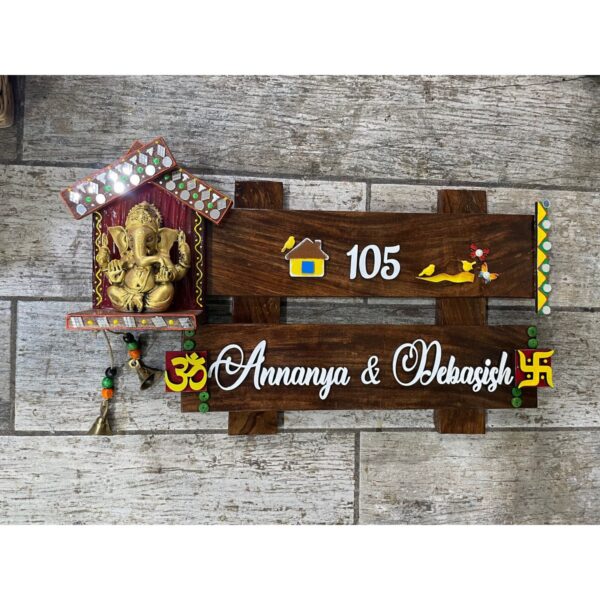 Vibrant Sheesham Wood Red Hut Ganesha Name Plate 1