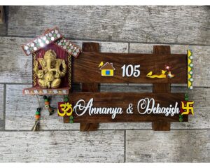 Vibrant Sheesham Wood Red Hut Ganesha Name Plate (1)