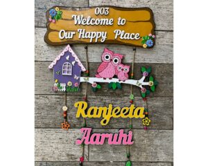 Welcome Home with Our Adorable Mother and SonDaughter Owl Nameplate (1)