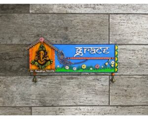 Welcome Positive Energy with Our Ganesha Nameplate with Feather and Flute (1)