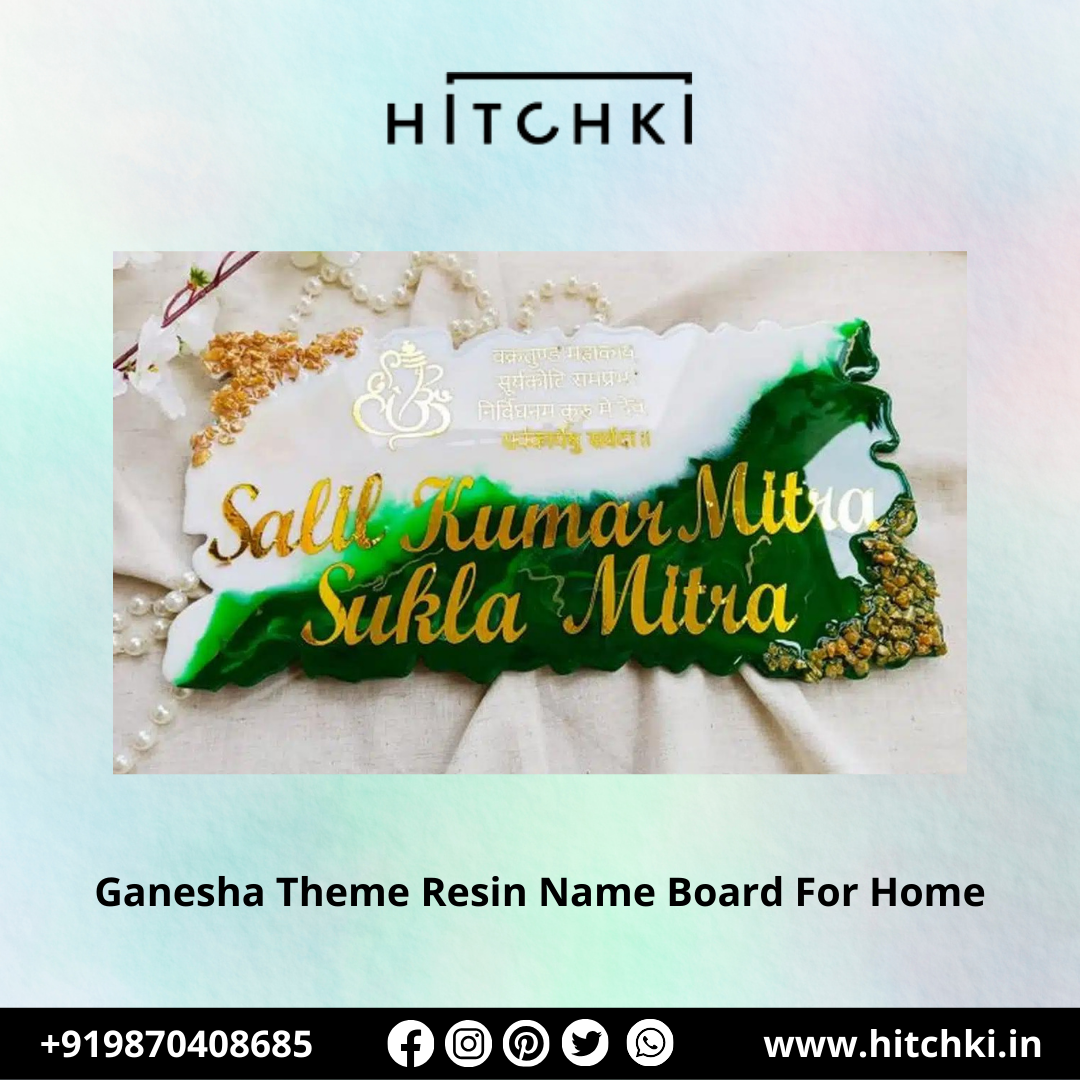 Welcome Prosperity Ganesha Themed Resin Name Board for Home