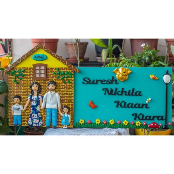 Welcoming Abode Beautiful Hut Shaped Family Nameplate with Ganesha