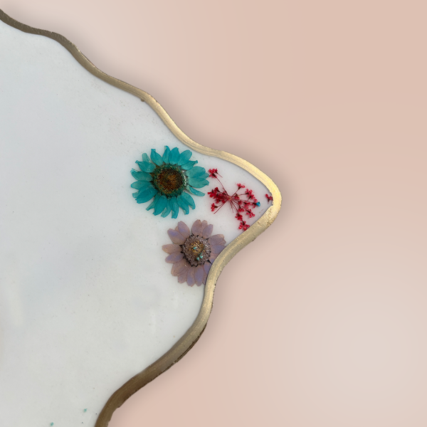 White Nameplate with Pressed Flowers and Flakes 2