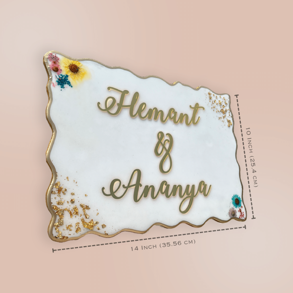 White Nameplate with Pressed Flowers and Flakes 4