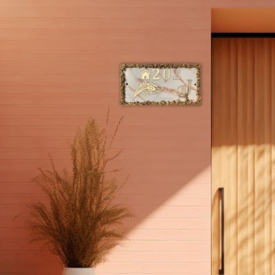 White & Orange Highlighted with Granules Resin Coated Nameplate 3