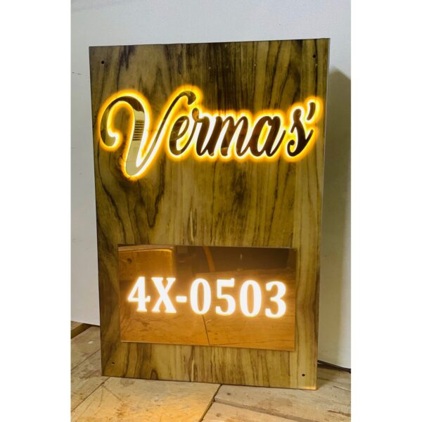 Wooden Finish Acrylic LED Name Plate - waterproof 2