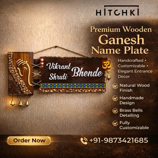 Wooden Ganesha Nameplate Hitchki