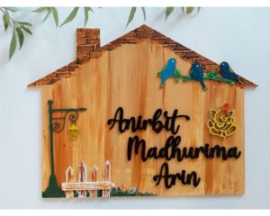 Wooden Handmade Hut Shape Nameplate