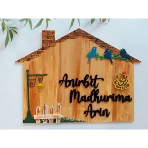 Wooden Handmade Hut Shape Nameplate