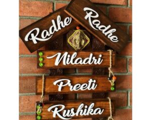 Wooden Hut Family Name Plate