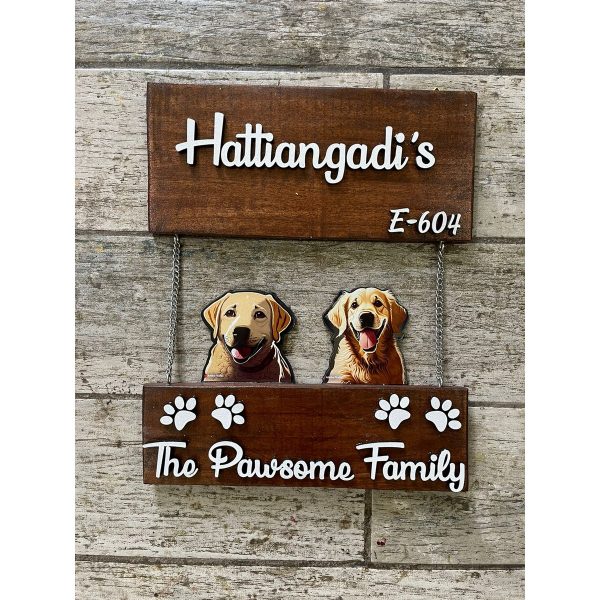 Wooden Nameplate With Two Dogs 1