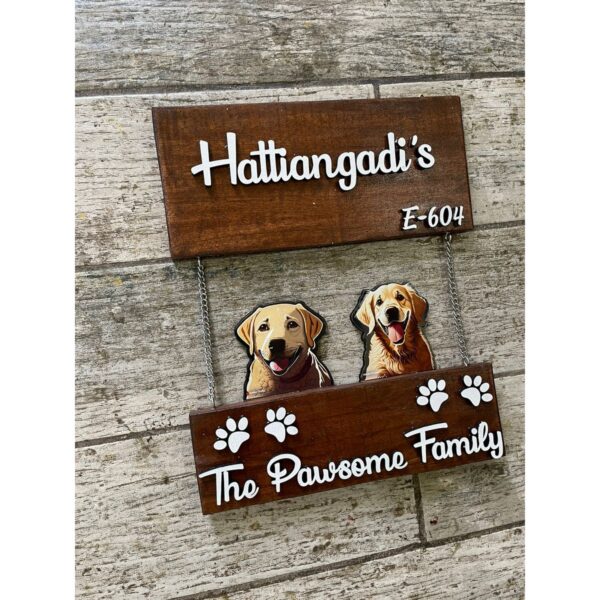 Wooden Nameplate With Two Dogs (4)