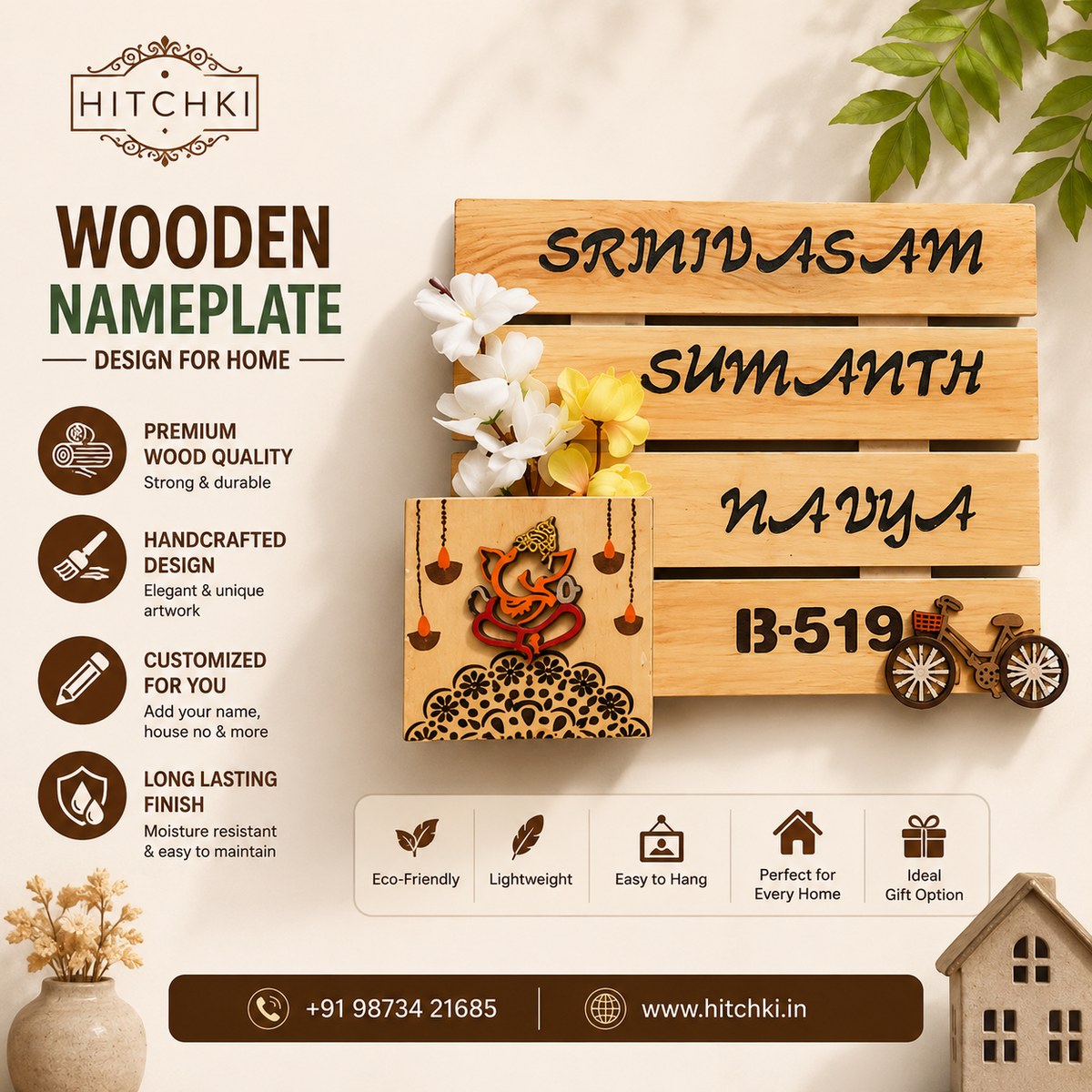 Wooden Nameplate for home