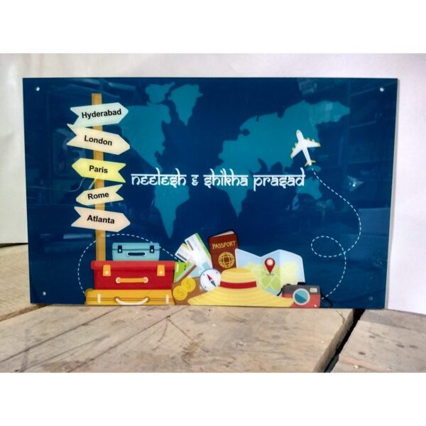 World Map Acrylic Name Plate Printed Base Double Protection 2
