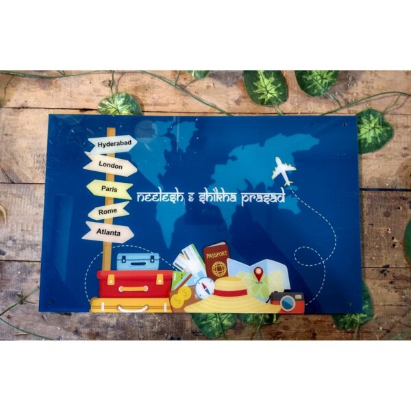 World Map Acrylic Name Plate Printed Base Double Protection
