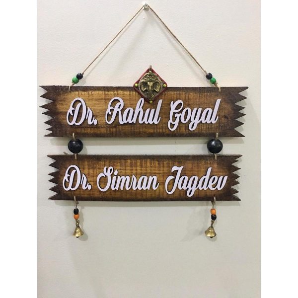 Zig Zag Twin Plank Natural Wood Name Plate 1