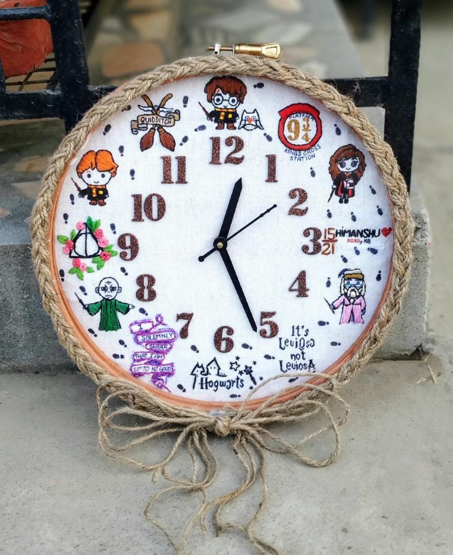 Hand Embroidered Theme Framed Clocks-harry porter