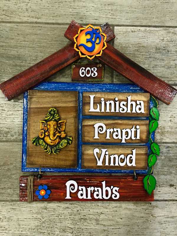 Ganesh Hut Wooden House Name Plates HITCHKI