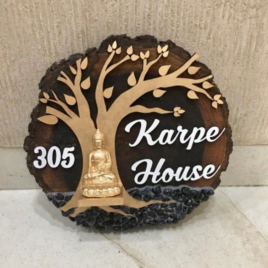 natural wood log circular nameplate custom hand made e1616061001702