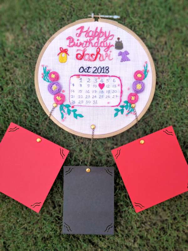 Hand Embroidered Wall Calendar Hoops-The Pink Umbrella
